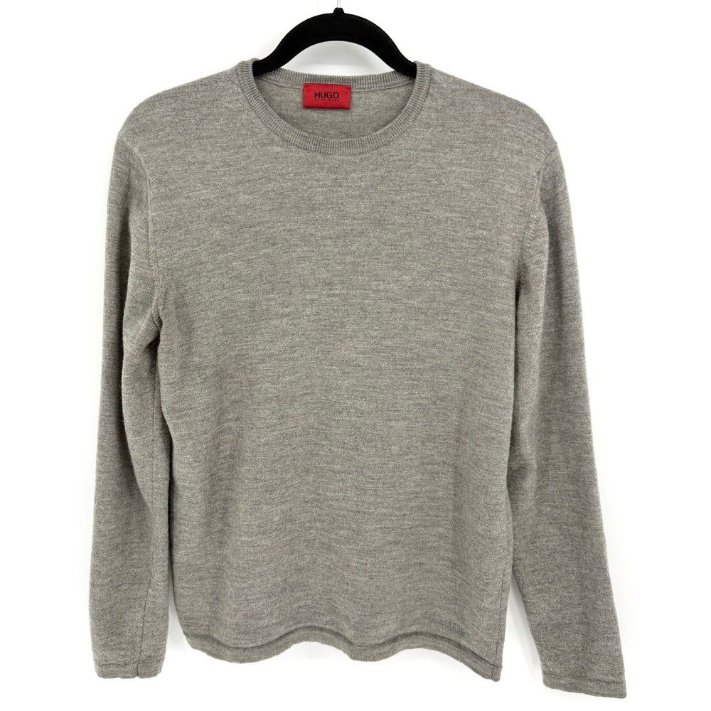 Hugo Boss Classic Grey Wool Knit Crewneck Sweater Women's Size XL Runs Small!
